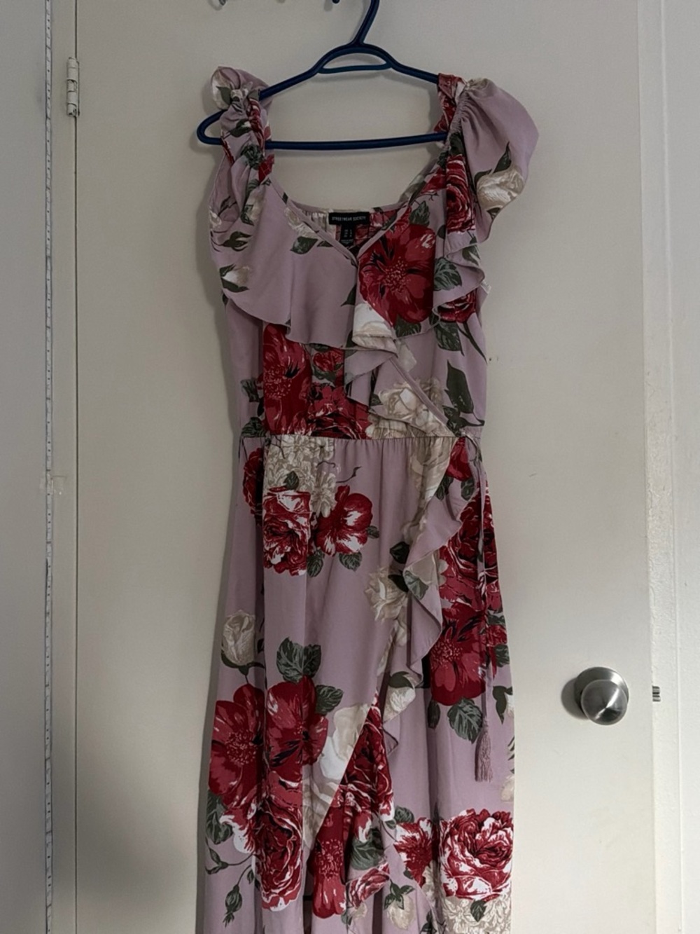 Urban Planet Mauve Midi Dress with Red and Cream Floral Print